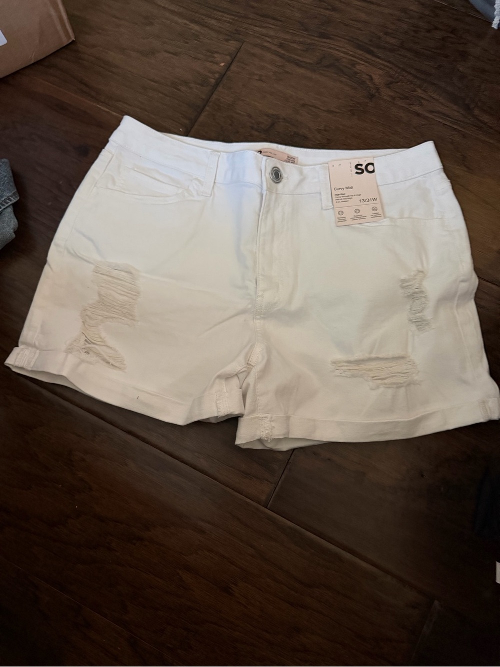 Mudd White Distressed Rolled-Hem Jean Shorts